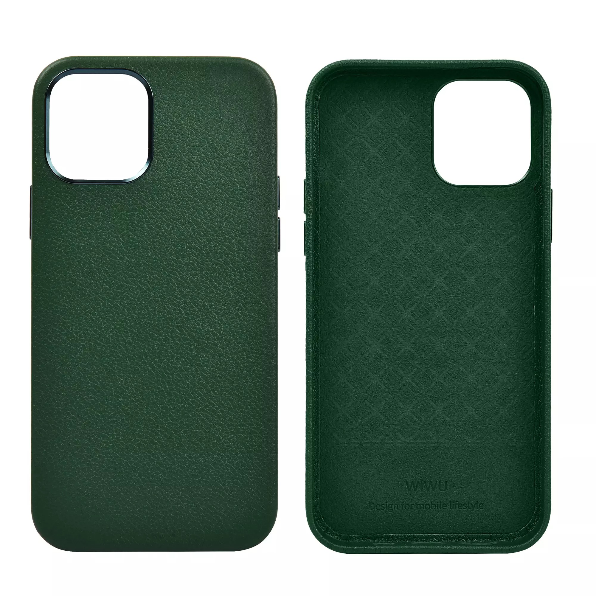 Чехол для телефона Iphone 13 Mini Wiwu Calfskin Genuine Leather Phone Case 5.4'' Green