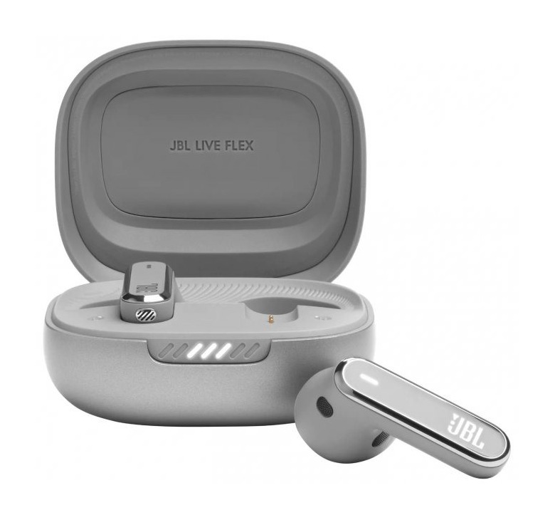 JBL Live Flex True Wireless Noise Cancelling Earbuds Silver